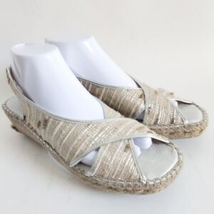 Andre Assous Espadrille Wedge Sandals Women's Size 10 Shoes Metallic Neutral Tan
